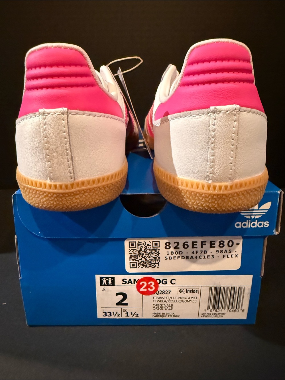 adidas Samba Sneakers in White & Pink with Gum Sole 2Y - Picture 4 of 5